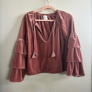 Miss velvet Pink Tiered Bell Sleeve Blouse with Tie Front XS